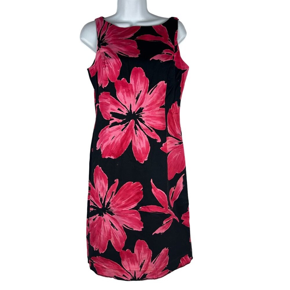 Jones New York Black Pink Floral Sleeveless Dress Size 4 A5520